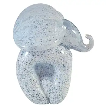 (image for) SIGNED Gozo Maltese Blue & White Glass Elephant Sculpture
