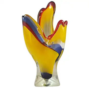 (image for) Iwatsu Japanese 'Best Art Glass' Yellow, Blue & Red Vase