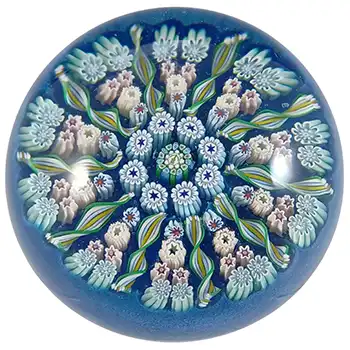 (image for) LABELLED John Deacons Scottish Blue Glass Millefiori Paperweight