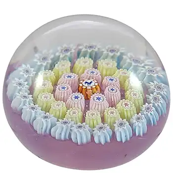 (image for) LABELLED John Deacons Scottish Pink Glass Millefiori Paperweight