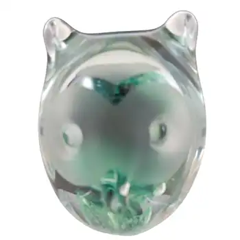 (image for) LABELLED Kerry Glass Green & Black Owl Paperweight Sculpture