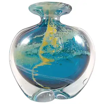 (image for) Mdina 'Blue Summer' Maltese Glass 'Side Stripe' Vase - Signed