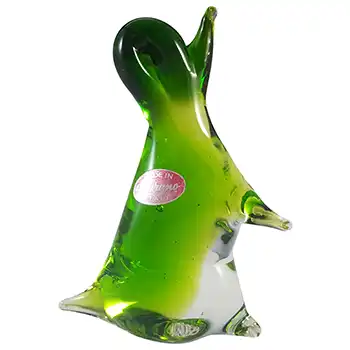(image for) Murano Venetian Green & Clear Glass Penguin Sculpture / Figurine
