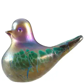 (image for) LABELLED Phoenician Glass Green Iridescent Bird Sculpture