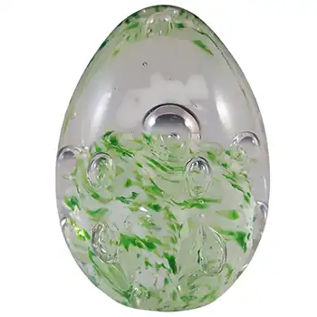 (image for) Chinese Green & White Speckled Glass Bubble Egg Paperweight