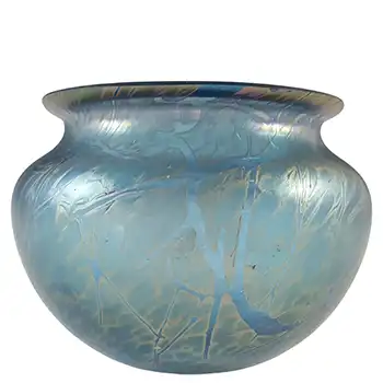 (image for) MARKED Royal Brierley Iridescent Blue Glass 'Studio' Vase