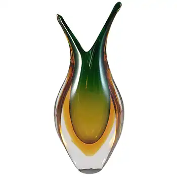 (image for) Murano Venetian Green & Amber Sommerso Glass Vase