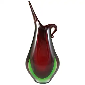 (image for) Murano Venetian Red & Uranium Green Sommerso Glass Vase