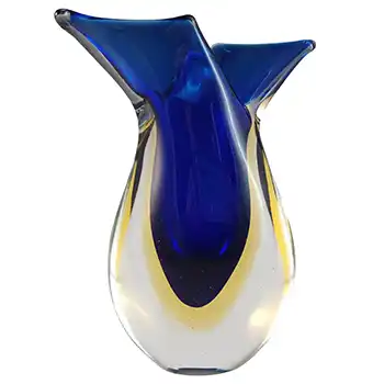 (image for) LARGE Murano Venetian Blue & Amber Sommerso Glass Vase