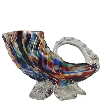 (image for) Welz Bohemian Oxblood Red, Blue & White Spatter Glass Horn Vase