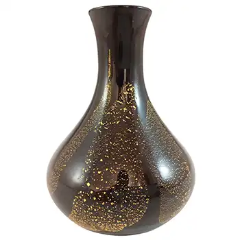 (image for) Stuart Strathearn Black & Gold Leaf Vintage 1980's Glass Vase