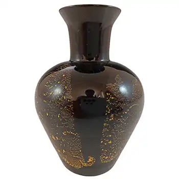 (image for) Stuart Strathearn Ebony (Black) & Gold Leaf Vintage Glass Vase