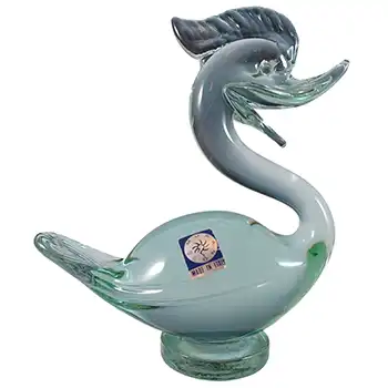 (image for) Murano Green / Blue Venetian Glass Neodymium Swan Sculpture