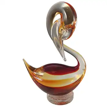 (image for) Murano Red & Amber Venetian Glass Vintage Swan Figurine