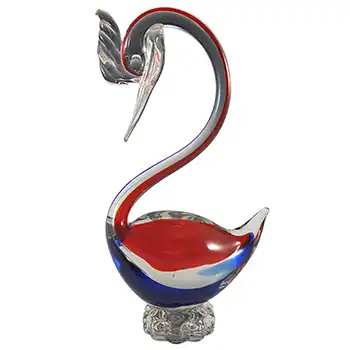 (image for) Murano Venetian Red & Blue Vintage Glass Swan Sculpture