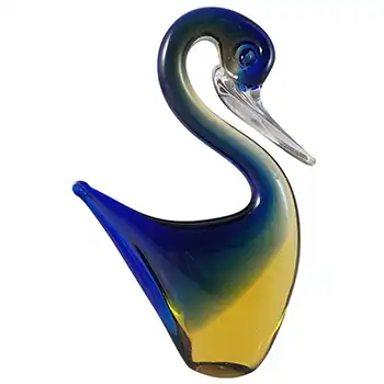 (image for) Murano Blue & Amber Venetian Glass Vintage Swan Sculpture