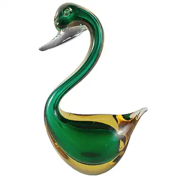 (image for) Murano Vintage Green & Amber Sommerso Glass Swan Sculpture