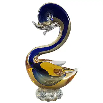 (image for) Murano / Venetian Blue & Amber Sommerso Glass Swan / Duck
