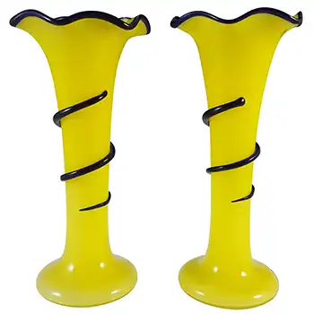 (image for) Czech / Bohemian Pair of Yellow & Blue Tango Glass Vases
