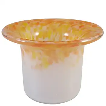 (image for) SIGNED Vasart Orange & White Mottled Glass Posy Bowl B035