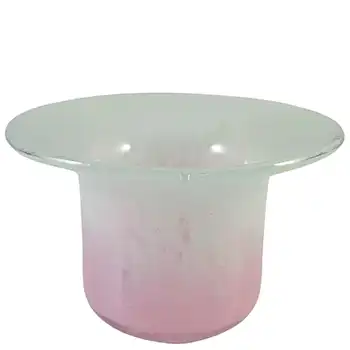 (image for) SIGNED Vasart Pink & Green Mottled Glass Posy Bowl B035