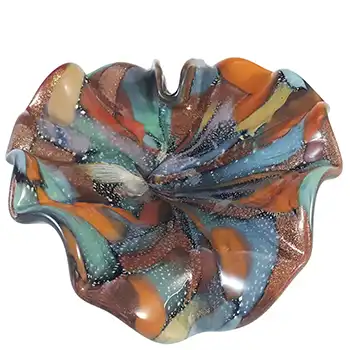 (image for) Murano Vintage Copper Aventurine & Coloured Murrine Canes Black Glass Bowl