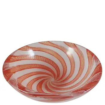 (image for) Venini Murano Orange & White Glass Zanfirico Filigree Bowl - Marked