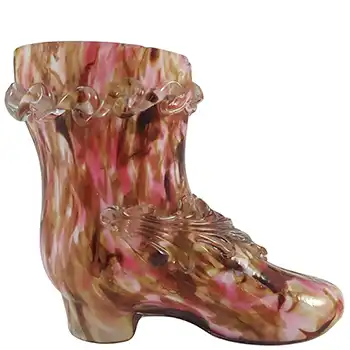 (image for) Welz Czech Pink & Brown Spatter Glass Shoe Vase