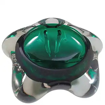 (image for) Whitefriars #9625 Vintage Green Glass Lobed Bowl / Ashtray