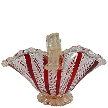 (image for) Murano Red & White Glass Zanfirico & Gold Leaf Basket Bowl