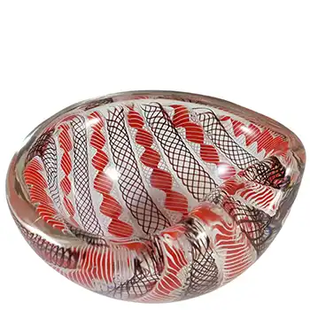 (image for) Archimede Seguso Murano Zanfirico Red, Black & White Glass Bowl