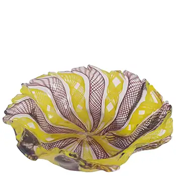 (image for) Murano Venetian Yellow & Purple Glass Zanfirico Bowl