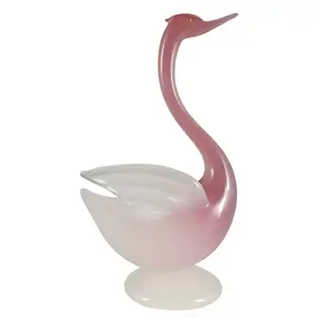 (image for) Archimede Seguso Alabastro Pink & White Murano Glass Swan