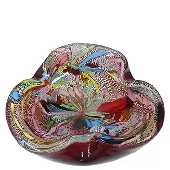 (image for) AVEM Murano Zanfirico Bizantino / Tutti Frutti Red Glass Tricorn Bowl