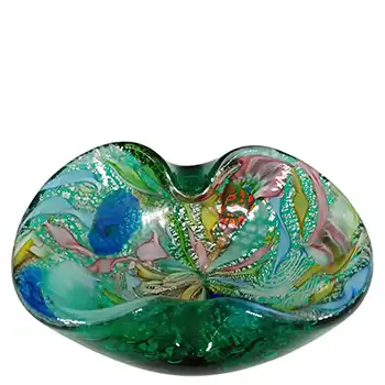 (image for) AVEM Murano Zanfirico Bizantino / Tutti Frutti Green Glass Vintage Bowl