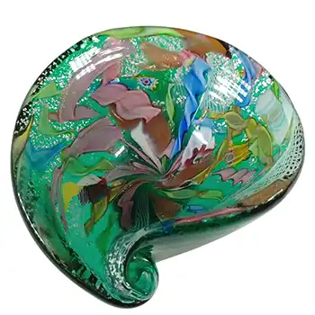 (image for) AVEM Murano Zanfirico Bizantino / Tutti Frutti Green Glass Shell Bowl