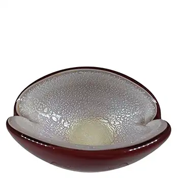 (image for) AVEM Murano Red & White Silver Leaf Glass Clam Shell Vase