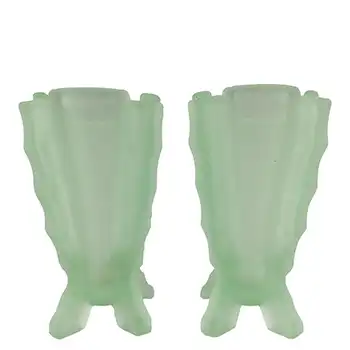 (image for) Bagley #3007 Art Deco Pair of Uranium Green Glass 'Bamboo' Vases