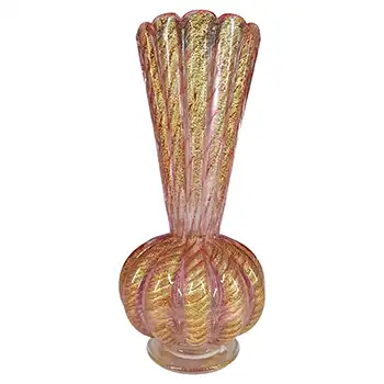 (image for) LARGE Barovier & Toso Murano Cordonato d'Oro Gold Leaf Vintage Glass Vase