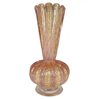(image for) Barovier & Toso Large Murano Cordonato d'Oro Gold Leaf Pink Glass Vase
