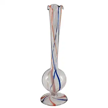 (image for) Vintage Blue & Red Striped Lampworked Glass Vase