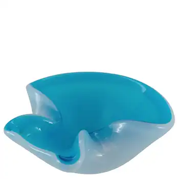 (image for) Murano Vintage Blue & Opalescent White Glass Ashtray Bowl