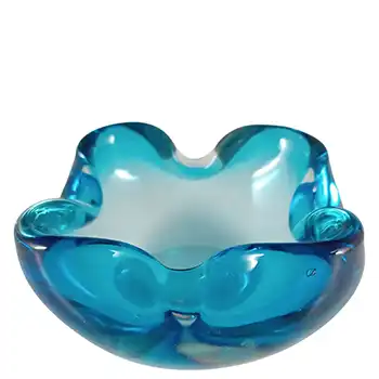 (image for) Murano Vintage Blue Cased Glass Biomorphic Ashtray Bowl