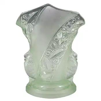 (image for) Brockwitz #6925 Art Deco Uranium Green Glass 'Parakeet' Bird Vase