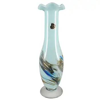(image for) LABELLED Chinese 'Snowflakes / Lotus Flower' Vase by Dalian Glass Co