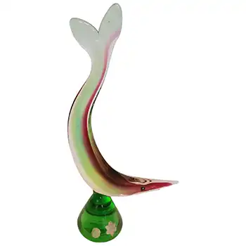 (image for) Cristallo Venezia CCC Murano Green & Red Glass Fish - Labelled