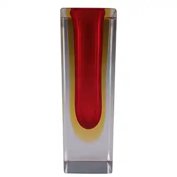 (image for) Murano Faceted Red & Amber Sommerso Glass Block Vase