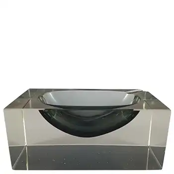 (image for) Murano Faceted Grey & Clear Sommerso Glass Block Bowl
