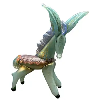 (image for) Ferro Italarts Murano Blue & Pink Glass Gold Leaf Horse Sculpture - Labelled
