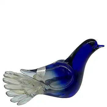 (image for) Ferro Italarts Murano Blue Glass & Gold Leaf Dove Sculpture - Labelled